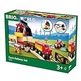 BRIO World 33719 Bahn Bauernhof Set - Holzeisenbahn mit Bauernhof, Tieren und Holzschienen -...